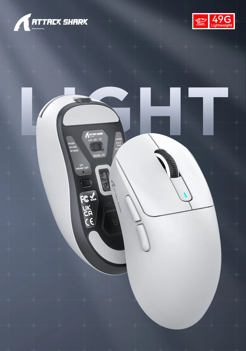 X3 PixArt PAW3395 Bluetooth Mouse 26000dpi Tri-Mode 49g