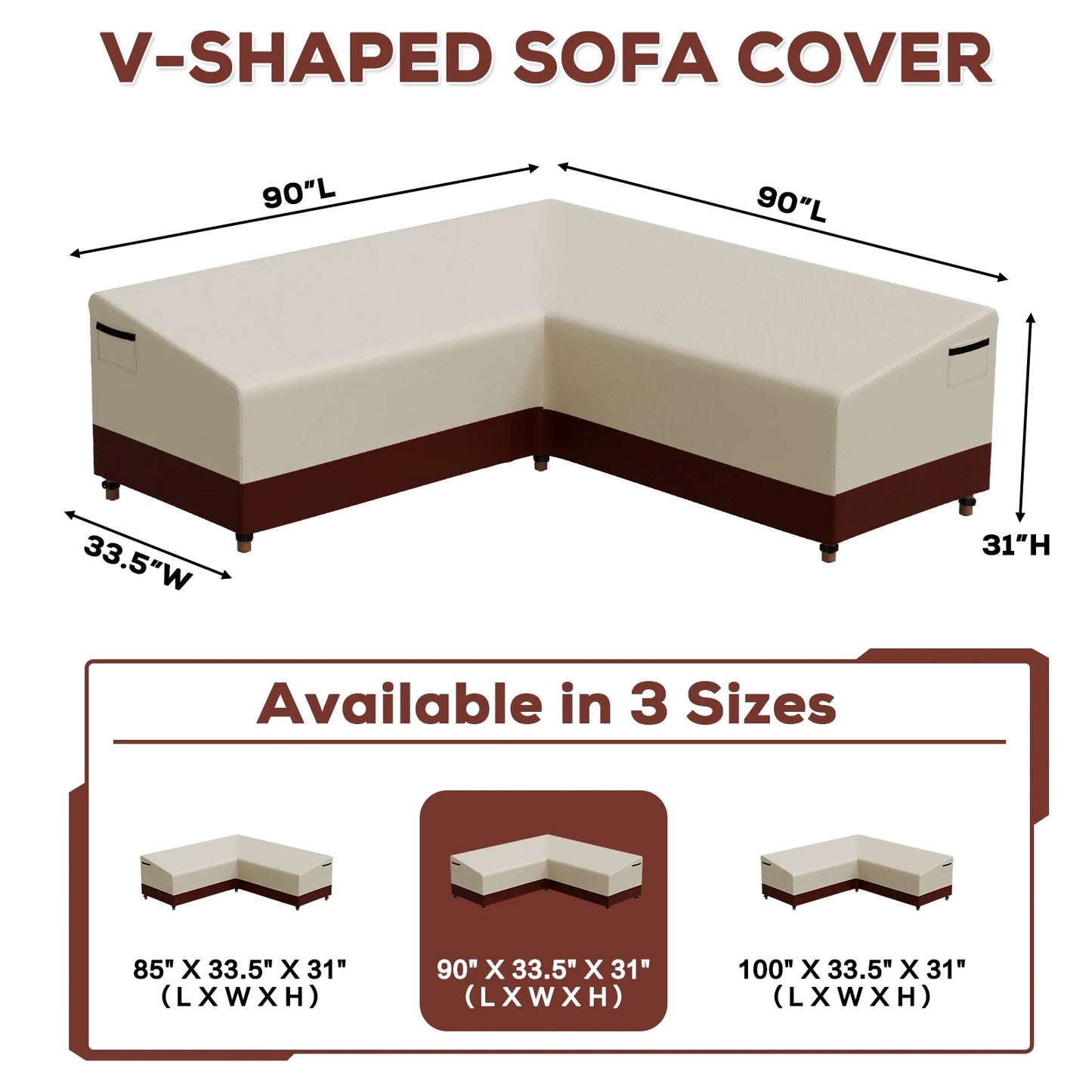 420D Waterproof Outdoor V-Shaped Heavy-Duty Sofa Cover for Sectional Lawn and Patio Furniture
