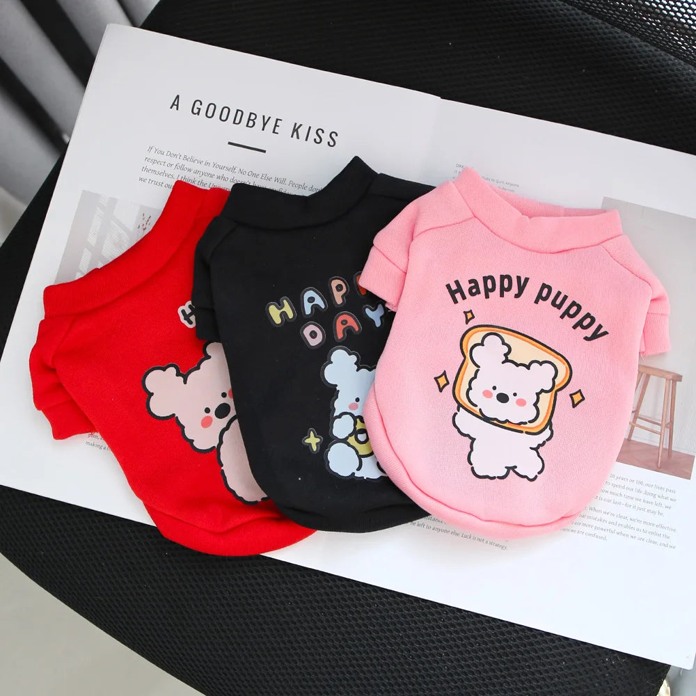 Autumn and winter pet clothes cute little dog cartoon round neck hoodie with plush super cute cat dog universal clothes