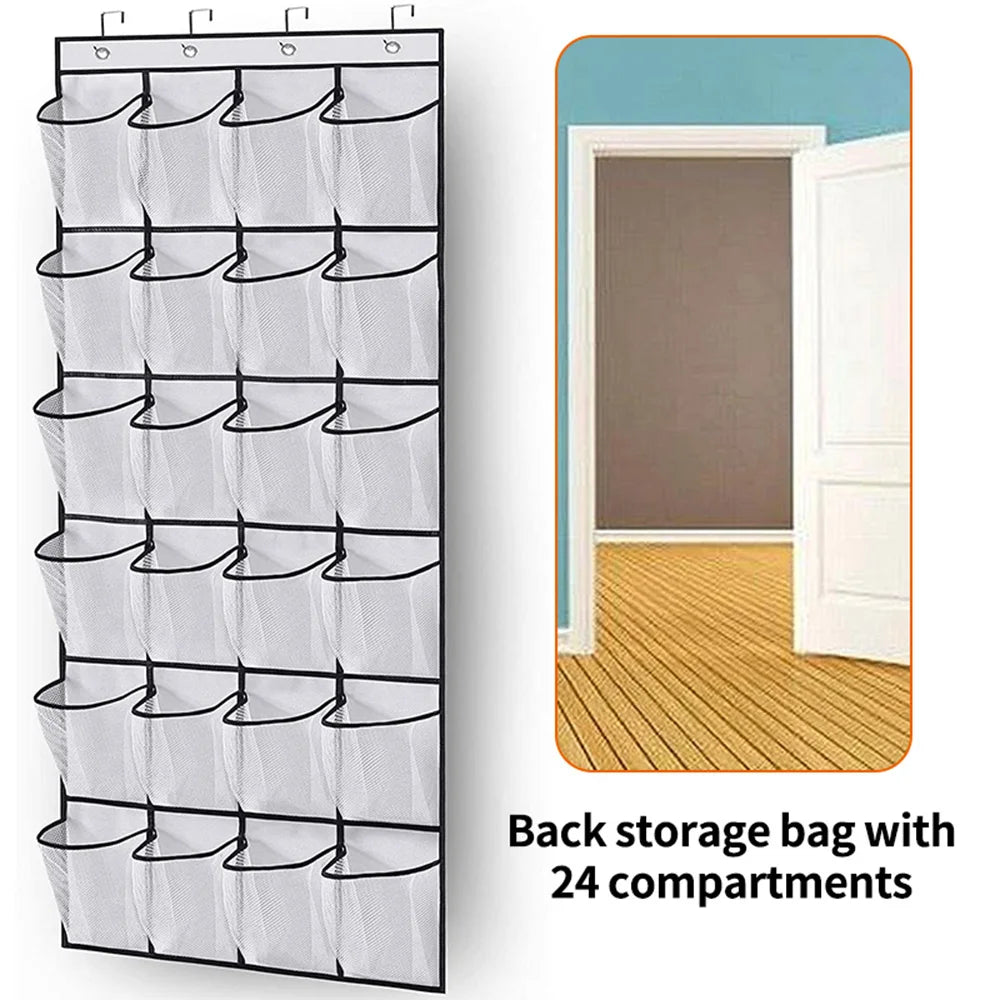 1x 24 Grid Wall-Mounted Sundries Shoe Organiser Rack Clear Mesh Pockets