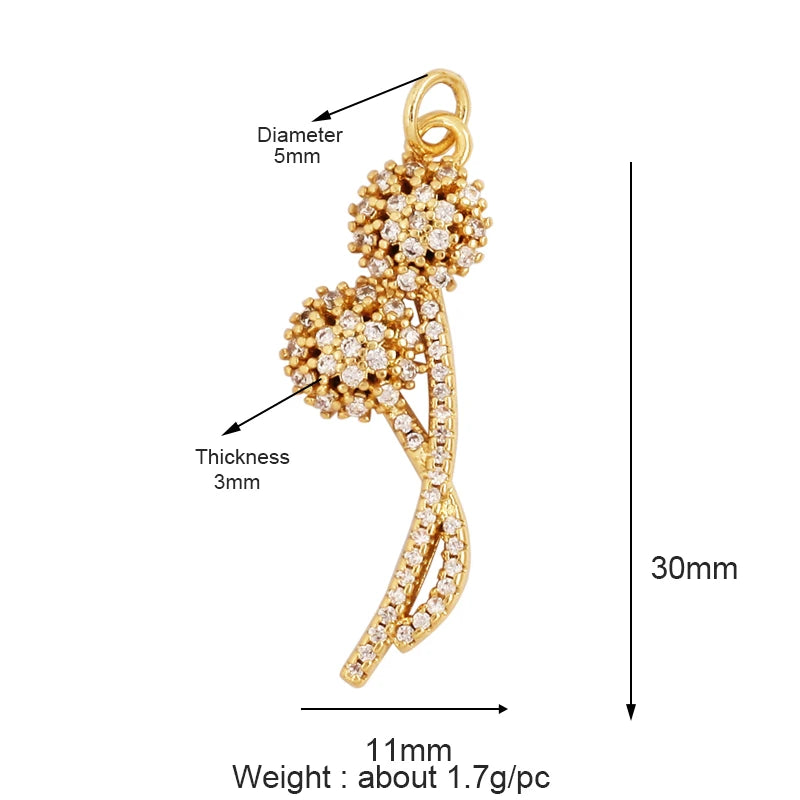 Sweet Colorful Sun Rose Flower Charm Pendant 18K Gold Necklace