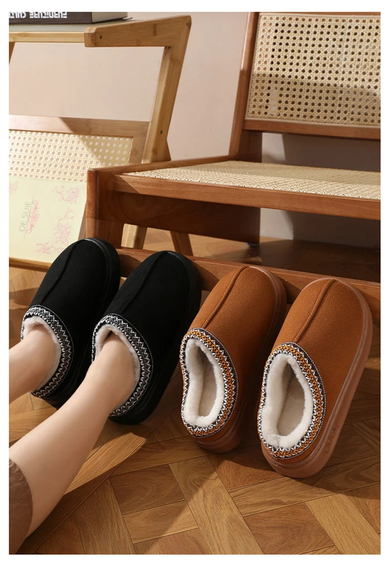 Home Soft Plush Slippers Women Winter Non-Slip Cotton Slides Plus Size 45 Warm Thick Bottom