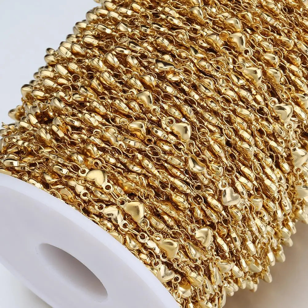 1Meter Stainless Steel Gold Love Heart Link Chain DIY Jewelry