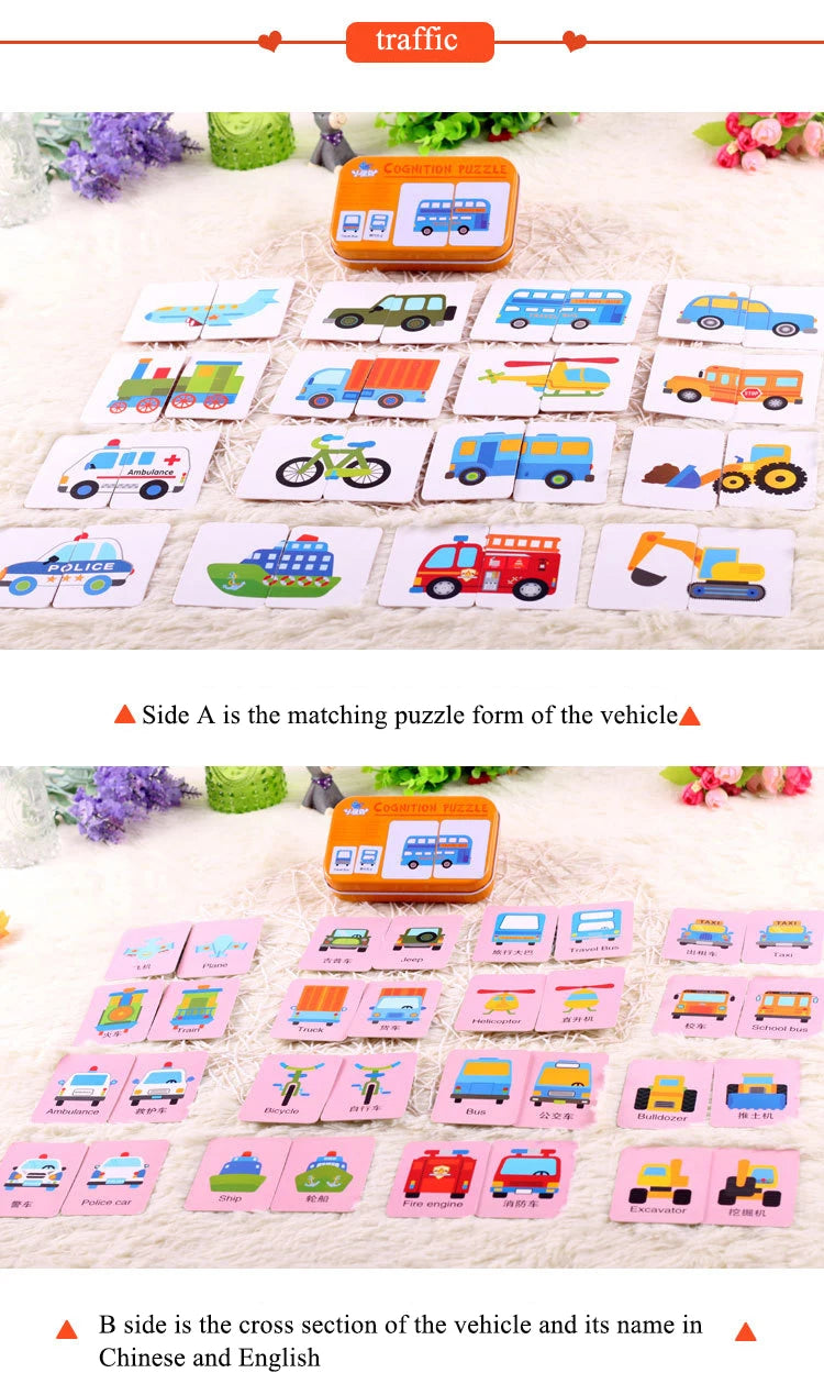 Baby Puzzle Montessori Educational Toys 3D Wooden Puzzles for Kids 2-4 Years