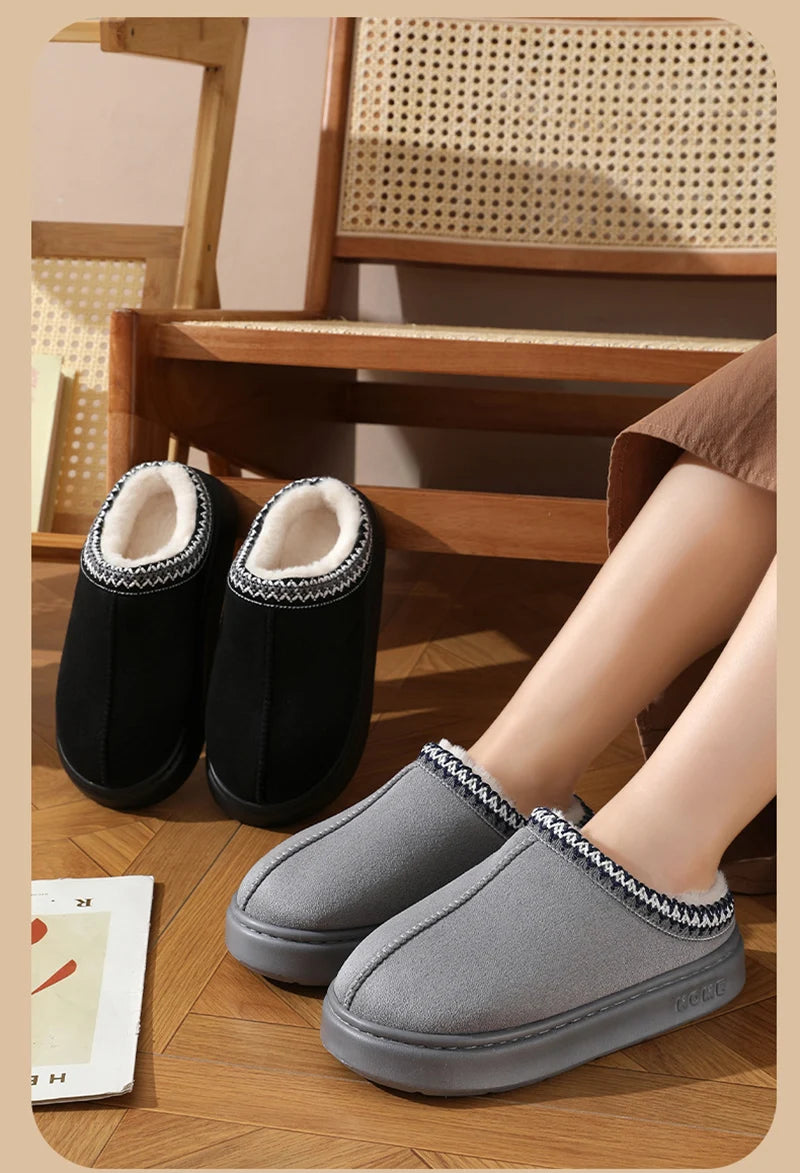 Home Soft Plush Slippers Women Winter Non-Slip Cotton Slides Plus Size 45 Warm Thick Bottom