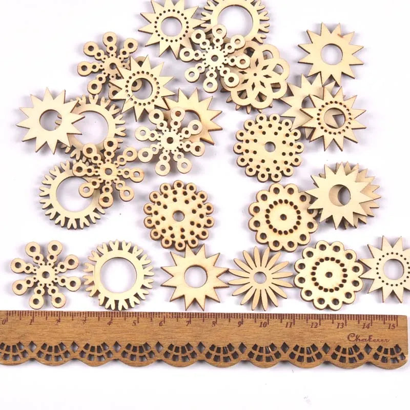 Bear Flower House Natural Wooden Chips for DIY Scrapbooking