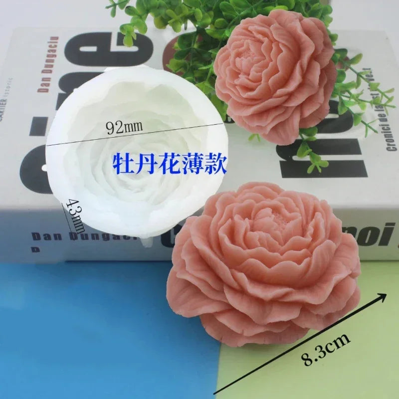 S/M/L 3D Peony Silicone Candle Mold for DIY Flower Crafts