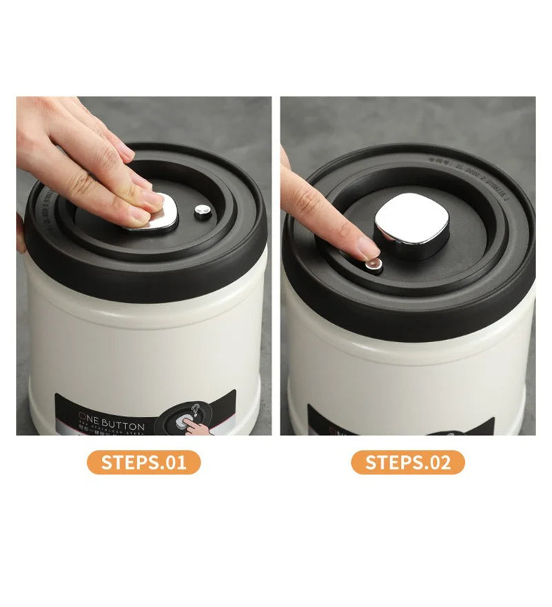 Coffee Bean Vacuum Sealed Canister 304 Stainless Steel Press Type Storage for Grains Tea and Nuts Kitchen Crisper Box