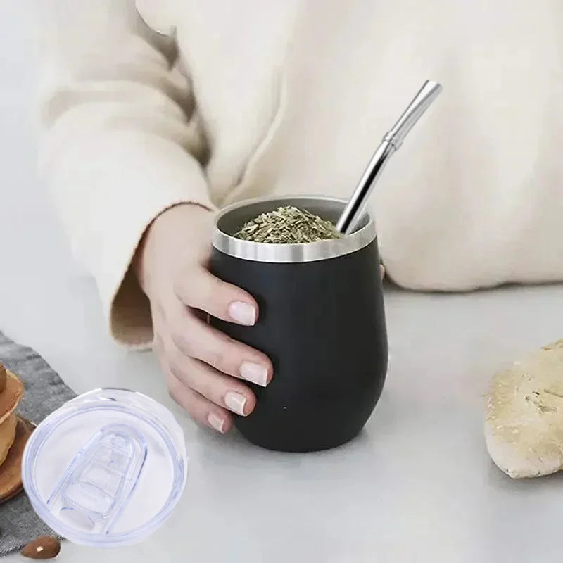 Yerba Mate Gourd Set Double-Wall Stainless Steel Cup and Bombilla