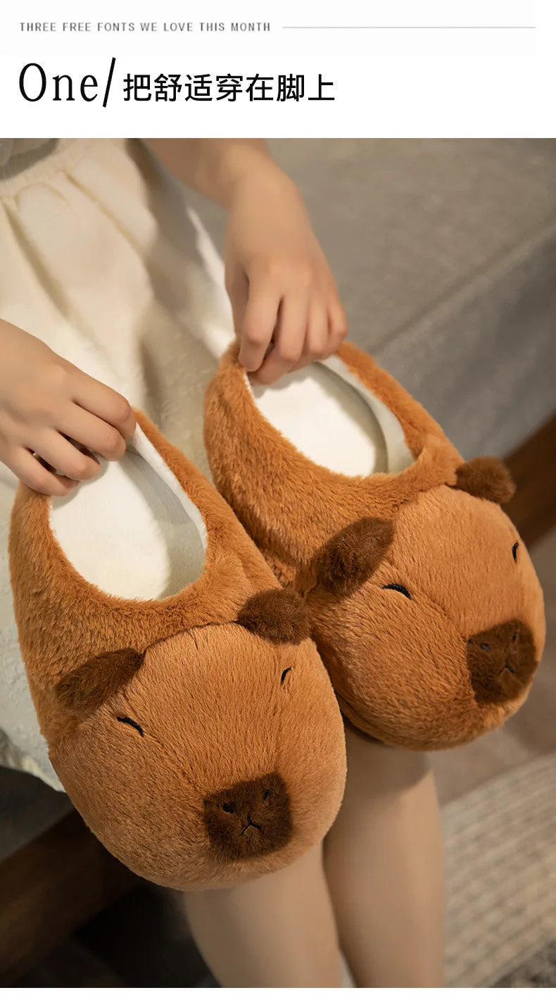 Cute Capybara Plush Slippers Soft Warm Indoor Shoes
