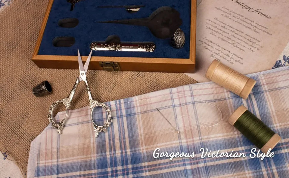 Vintage Sewing Kit Complete European Style Antique Embroidery Scissors Set with Needles and Craft Supplies for DIY Projects