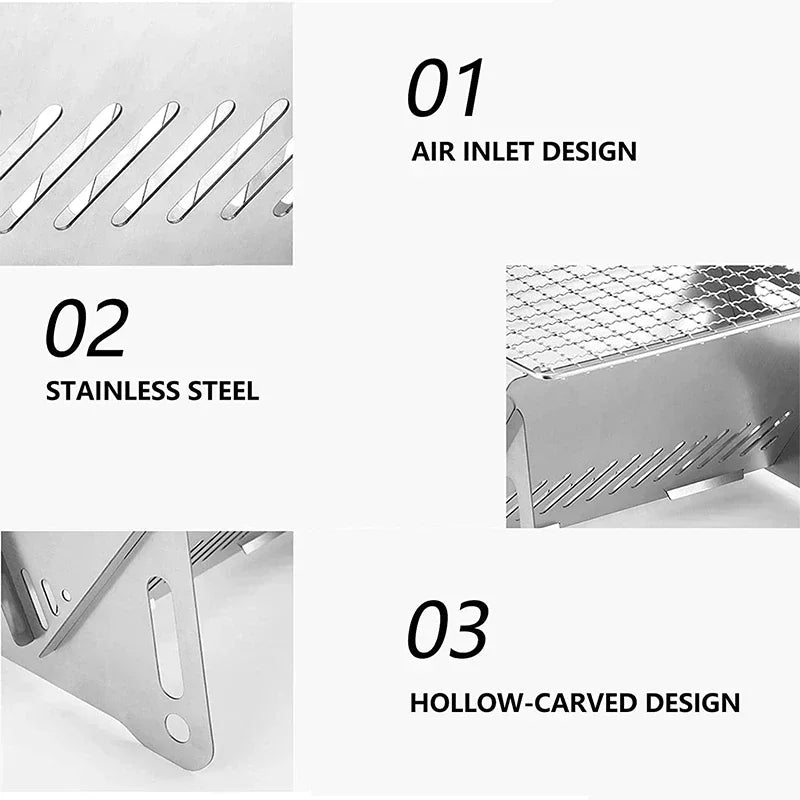 Portable Folding BBQ Grill Stainless Steel Camping Grill Multifunctional Outdoor Cooking Stove