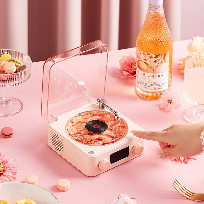 Retro Bluetooth Turntable Speaker with White Noise and RGB Light Effects