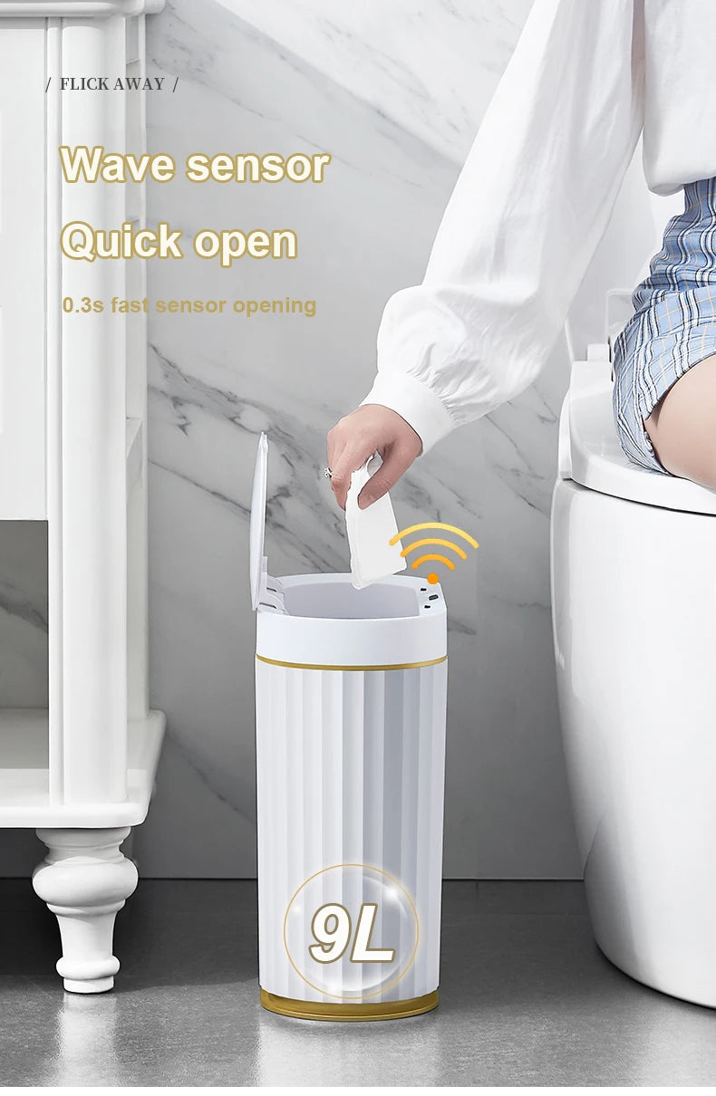 Automatic Sensor Trash Can 7L 9L Stylish Roman Striped Design Hands-Free Induction Garbage Bin for Kitchen and Bathroom