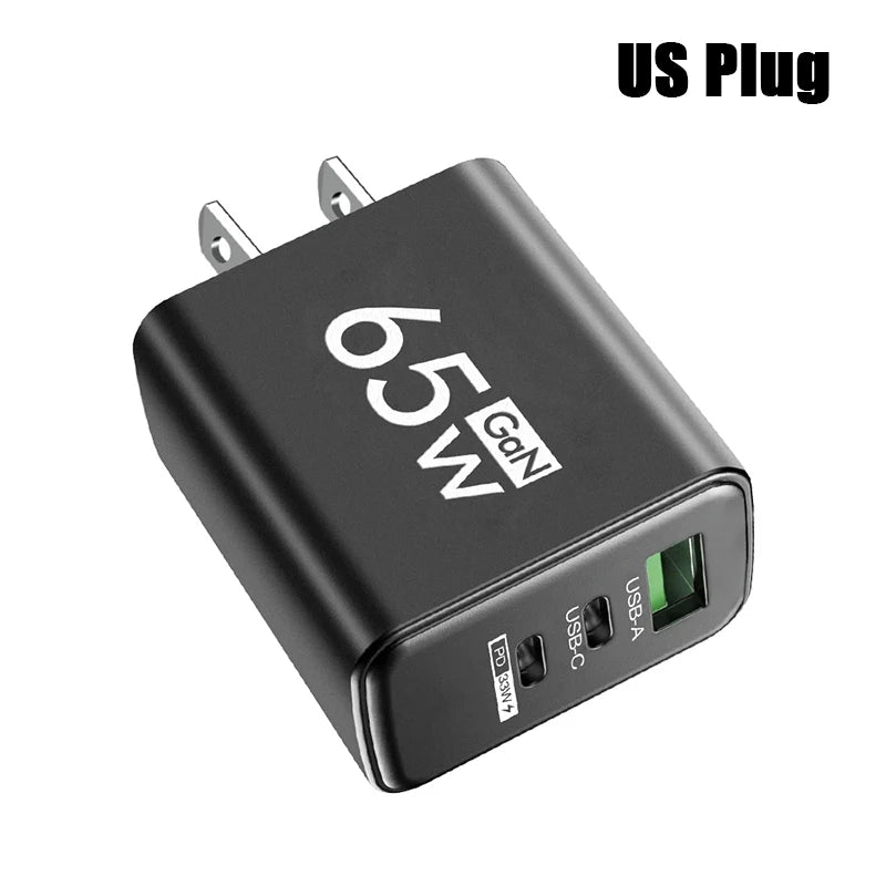 GaN Fast Charging 65W USB Type C Charger PD 3.0 for iPhone 15 Samsung Xiaomi Huawei