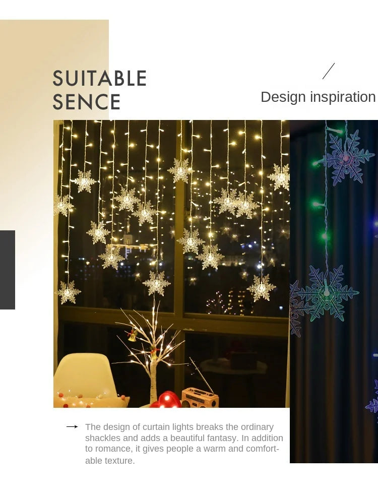 3.2M Christmas Snowflakes LED String Lights Waterproof Fairy Curtain for Holiday Party Wedding Decoration