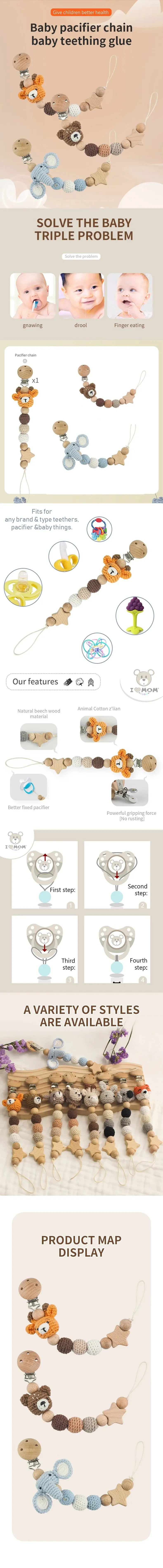 Baby Pacifier Clip Crochet Pacifier Chain Teething Pendant