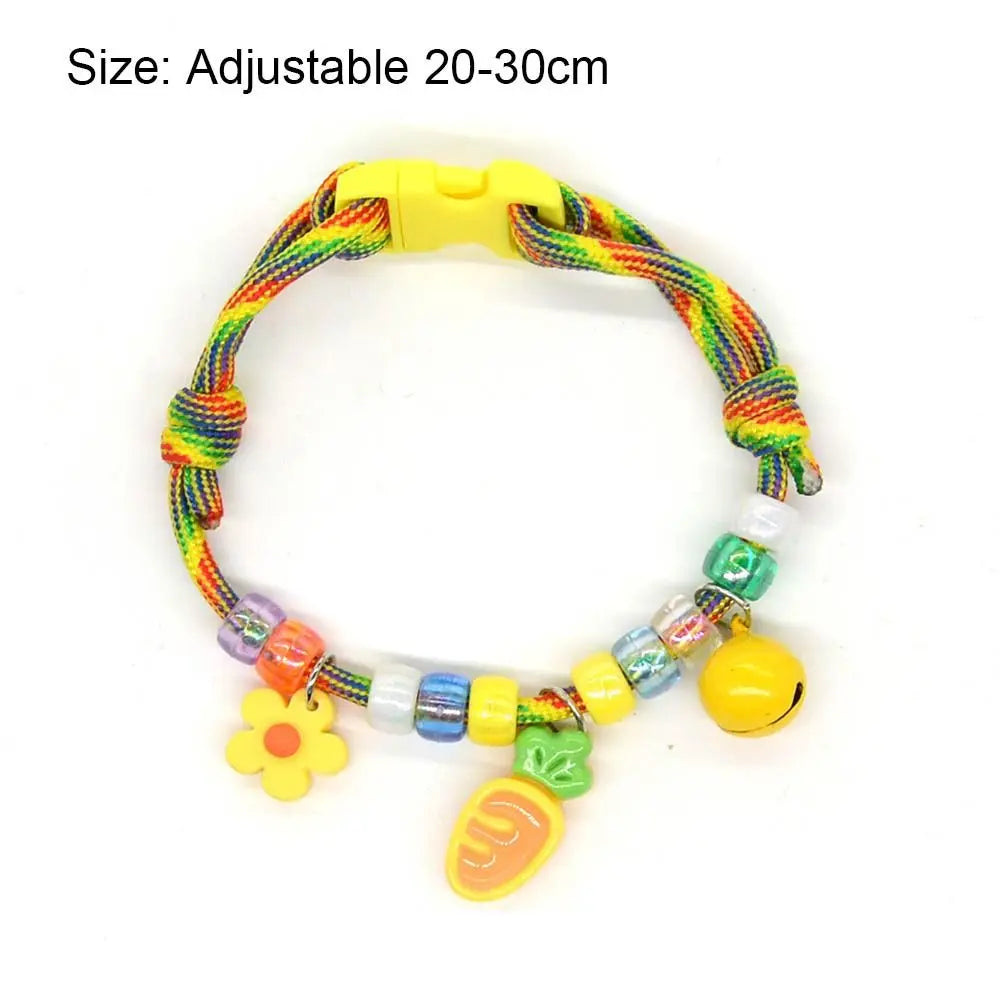 Cute Colorful Pet Necklace Braided Adjustable Cat Puppy Collar with Bells Cat Neck Chain Puppy
