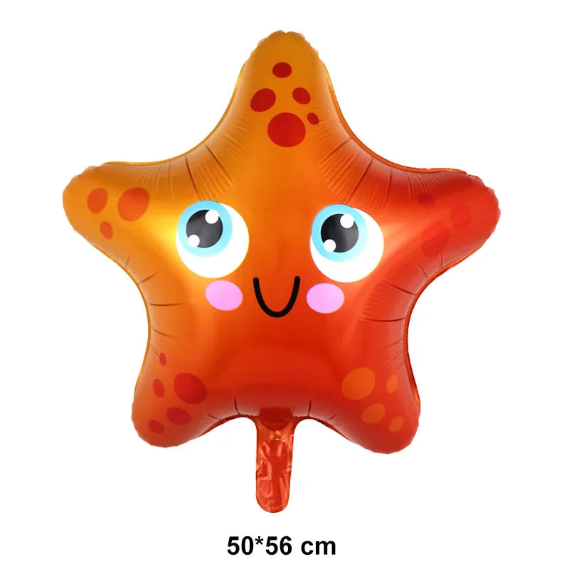 4th Birthday Sea Animal Decoration Blue Foil Balloon 32inch