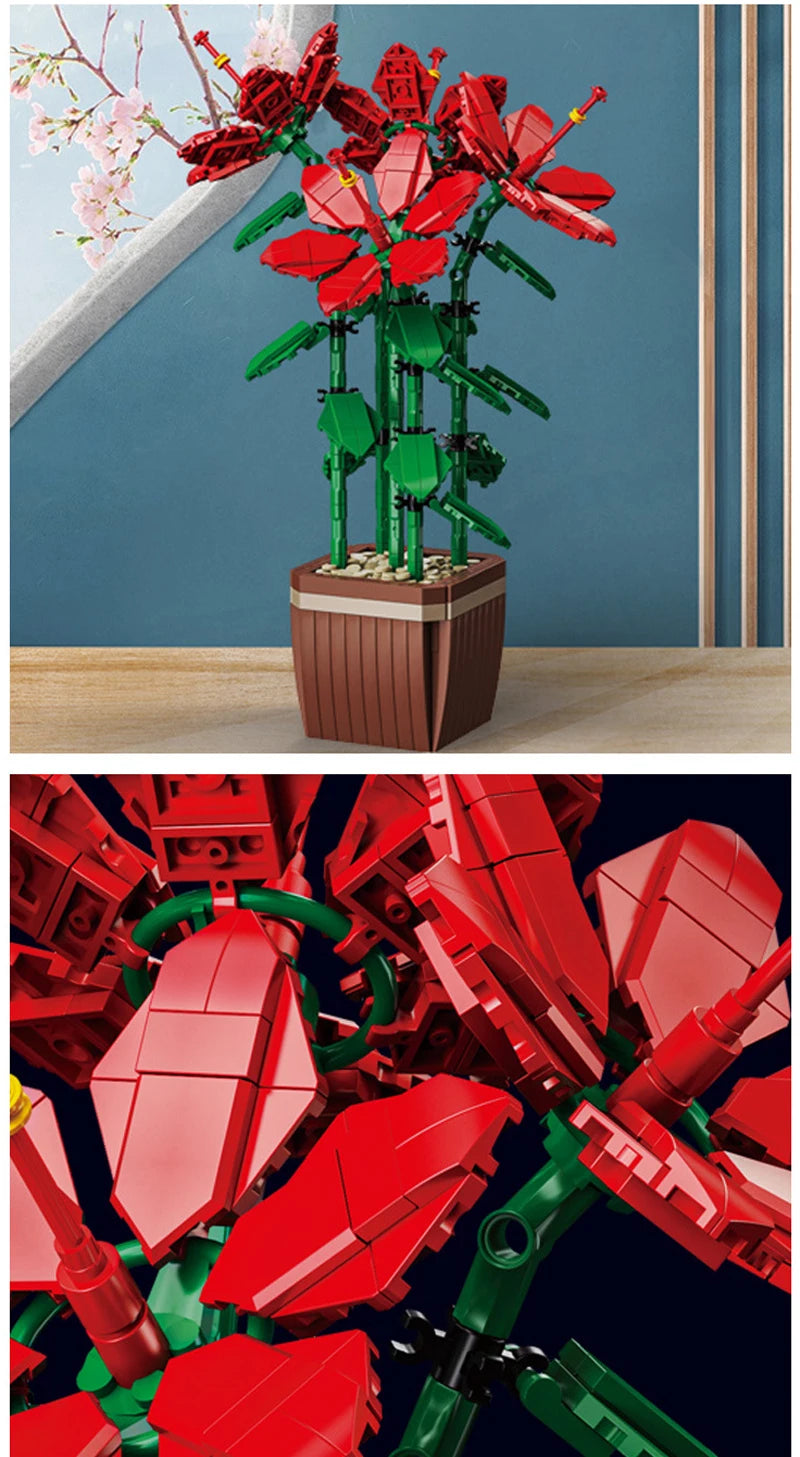 City Creativity Cymbidium Faberi Bonsai Potted Plant Building Block Set for Home Decoration and Kids Toys