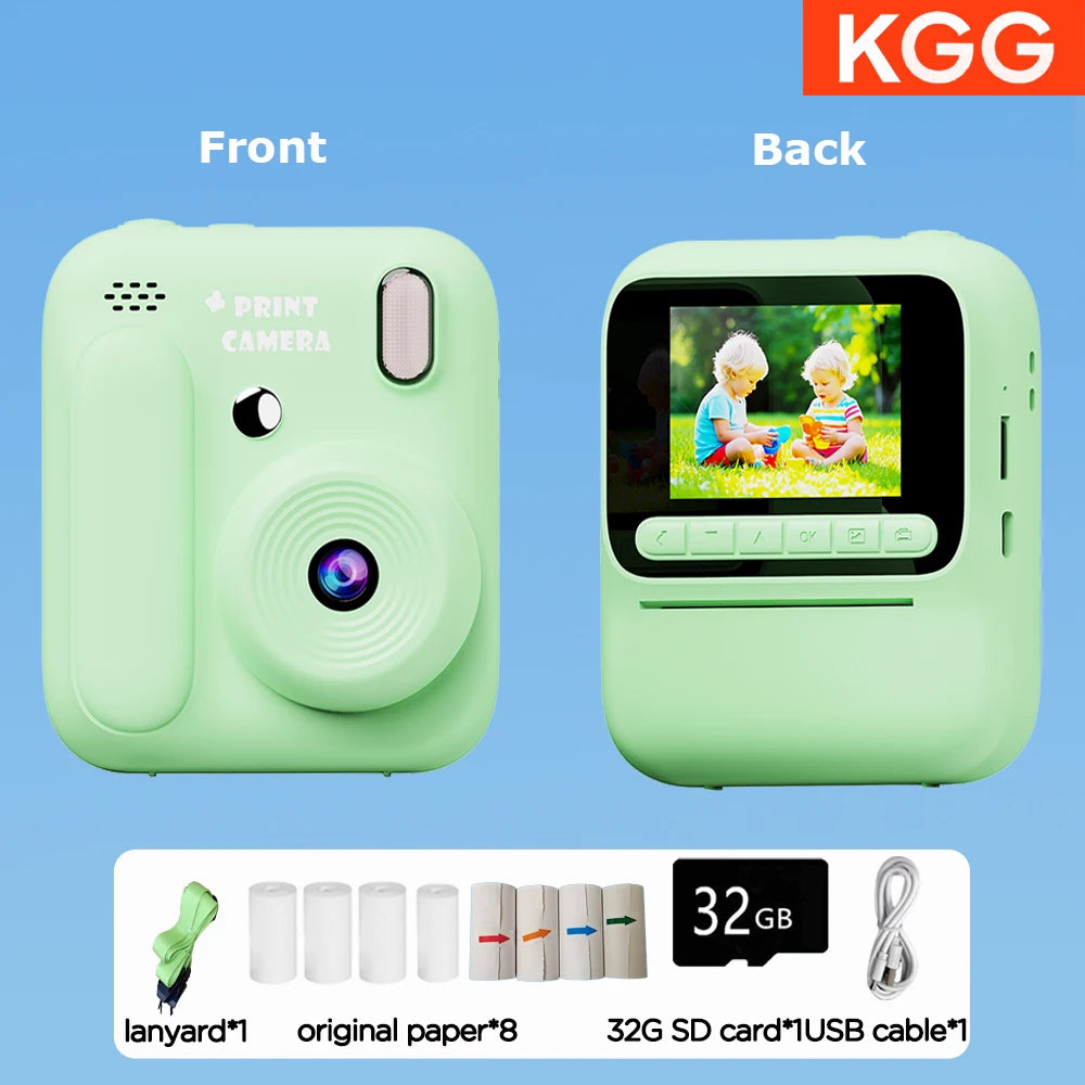 Color Printing Camera Kids Instant Camera 32GB 1080P Thermal Print Digital Camera Print Photo Video Games Music Children Gift