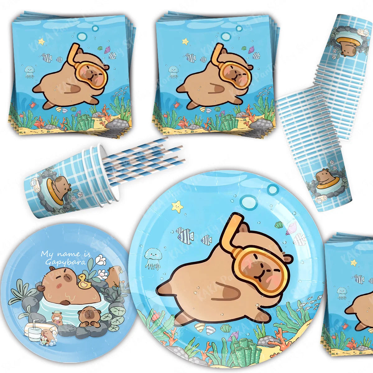 Capybara Birthday Decorations Balloons Cute Tableware Set