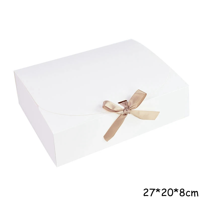 5 Piece Black and White Kraft Paper DIY Gift Box Set with Bow Ribbon for Weddings and Parties