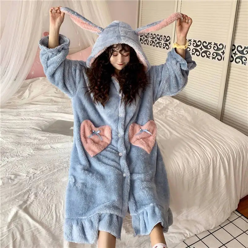Cute Capibara Pajamas Robe Winter Nightgown Coral Fleece Soft Bathrobe Christmas Gifts