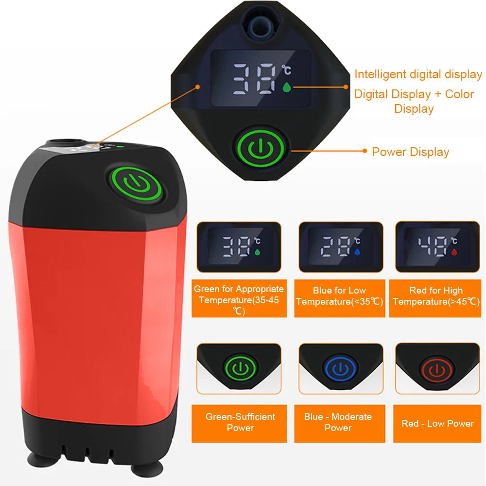 Outdoor Camping Shower IPX7 Waterproof Orange with Digital Display Portable Electric Shower Pump