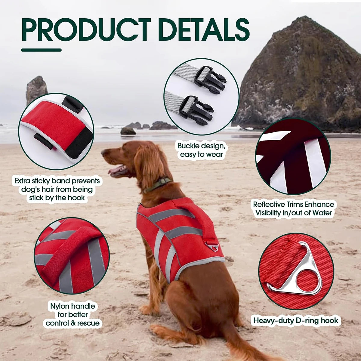 Ensure Your Dog's Water Adventures are Safe and Stylish: Premium Waterproof Dog Life Jacket with Reflective Stripes, Extra Stick