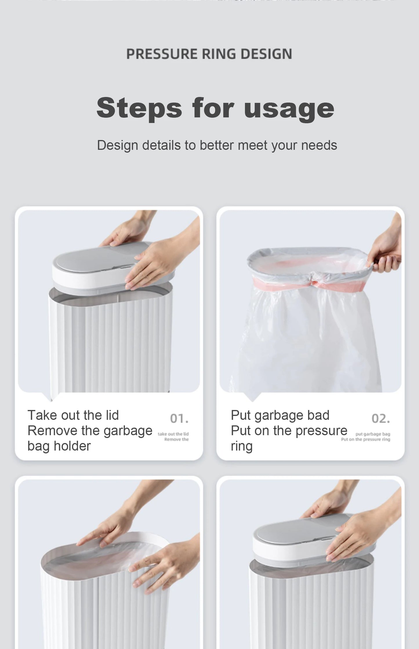 Automatic Sensor Trash Can 7L 9L Stylish Roman Striped Design Hands-Free Induction Garbage Bin for Kitchen and Bathroom