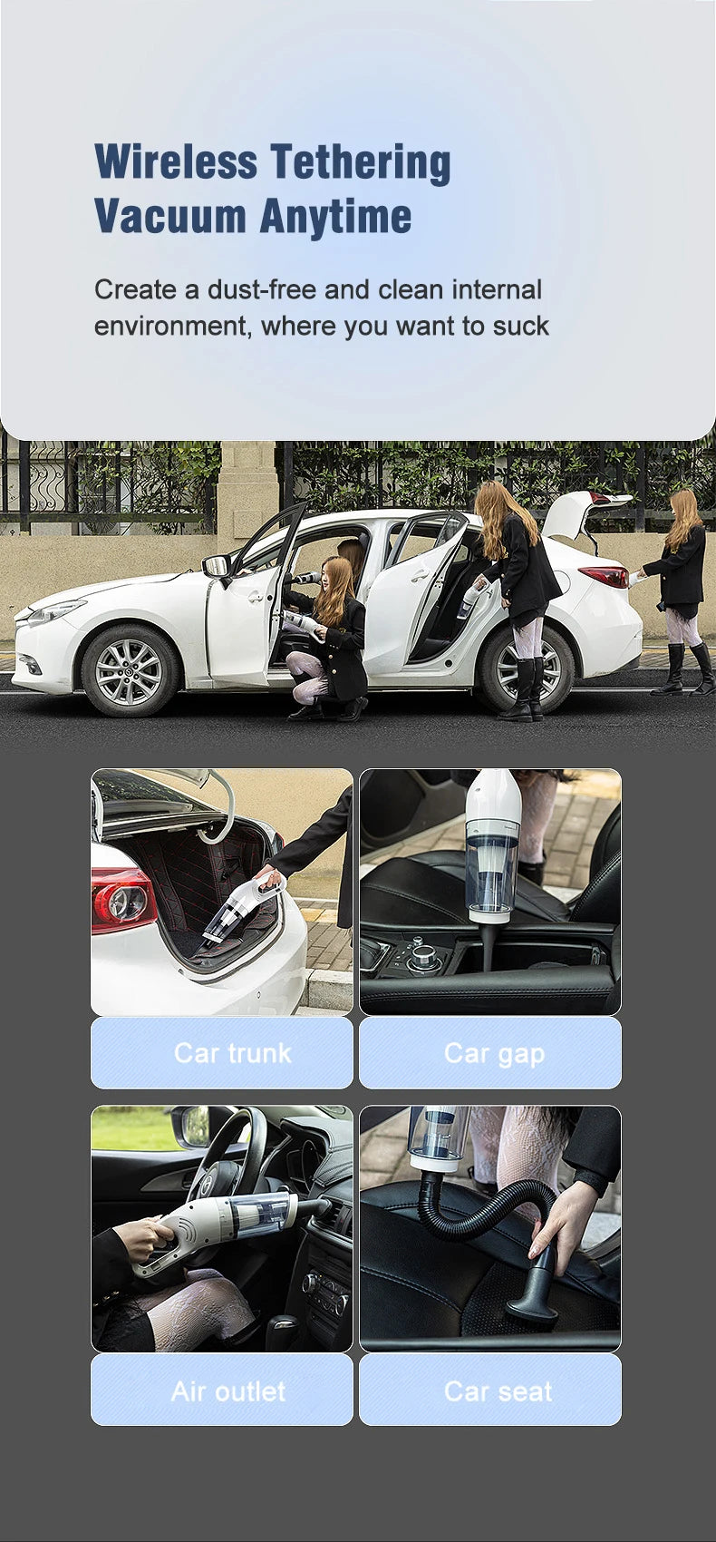 Aspiradora de mano para el hogar, recargable, portátil, para coche, hogar, doble propósito, inalámbrica, recogedora de polvo para pelo de mascotas, 10 000 PA