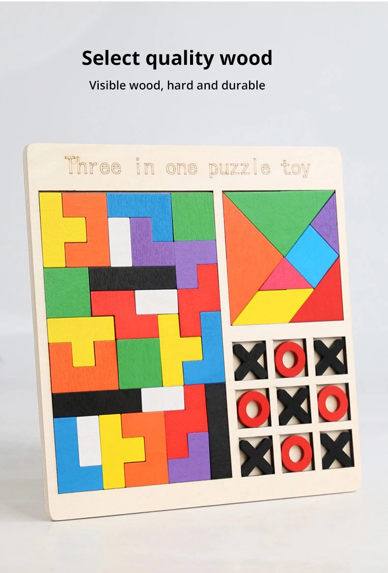 3 Styles Wooden Jigsaw Puzzle Kids XO Game Educational Toy