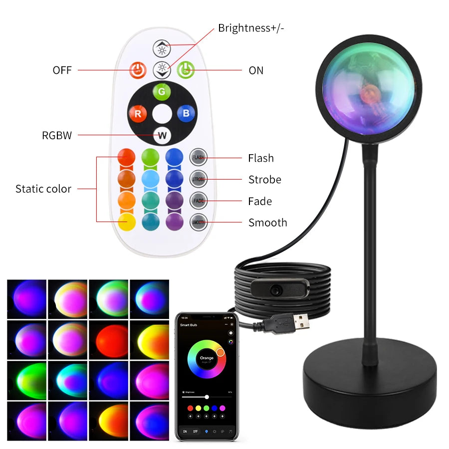 Smart Sunset Lamp Tuya LED Night Light USB RGB Projector with Remote App Control for Room Decoration and Photography
