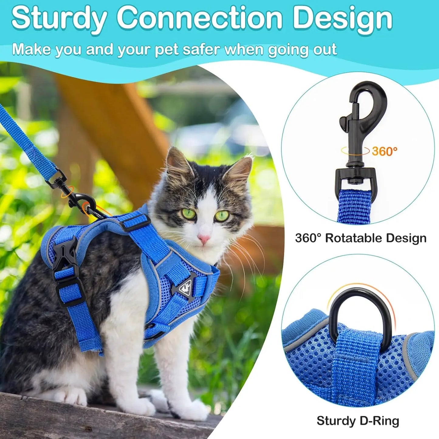 Cat Harness and Leash Set Escape Proof, Breathable Reflective Adjustable Kitten Chest Strap Pet Supplies For Outdoor Walking