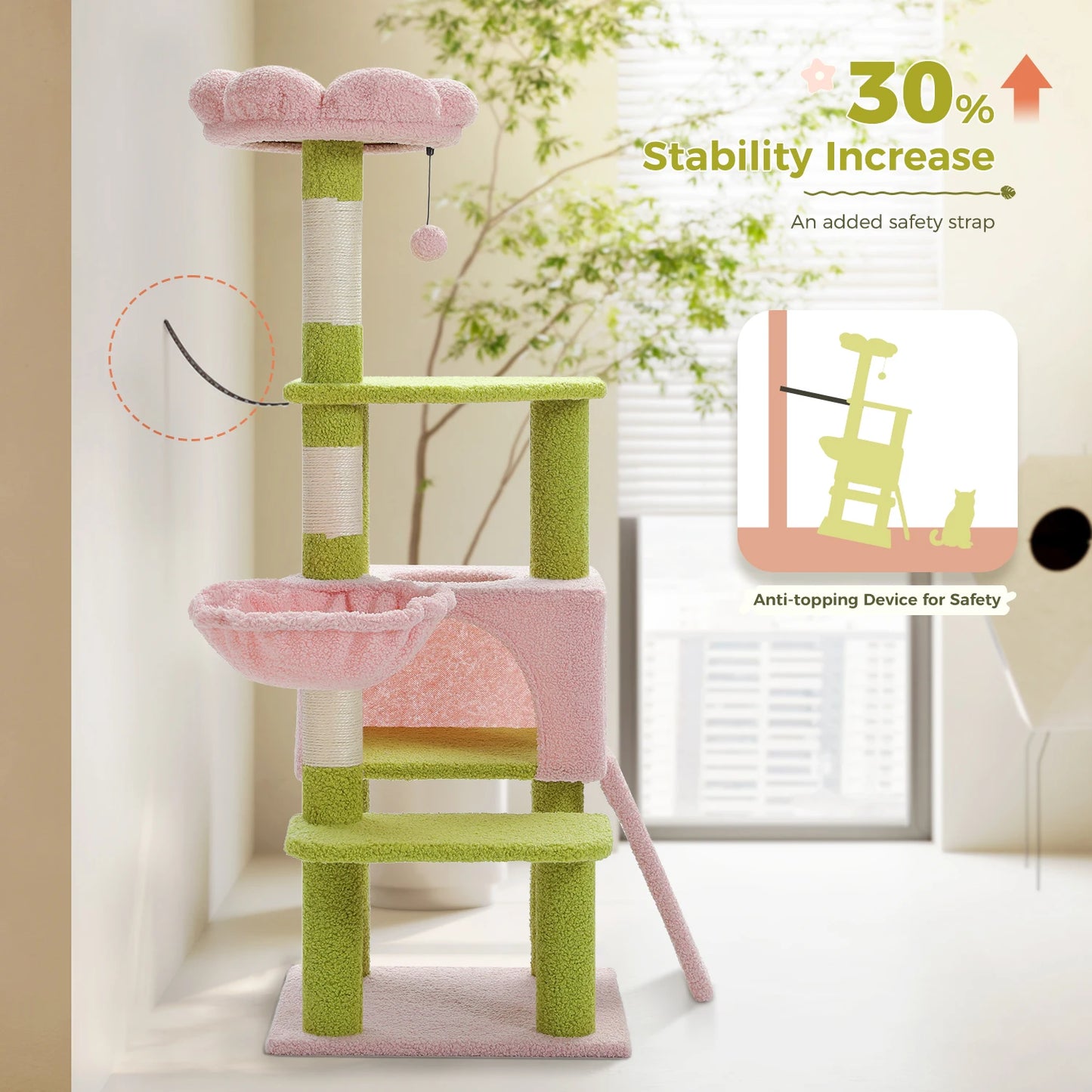 Flower Cat Tree Multi-Level Tower with Sisal Posts and Top Perch