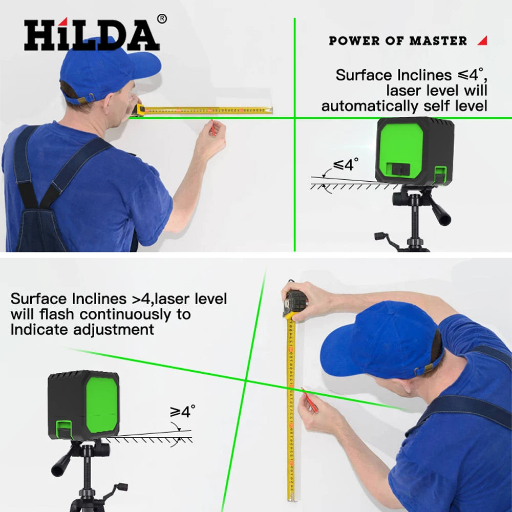 HILDA 2 Lines Mini Laser Level Green Beams USB Charging
