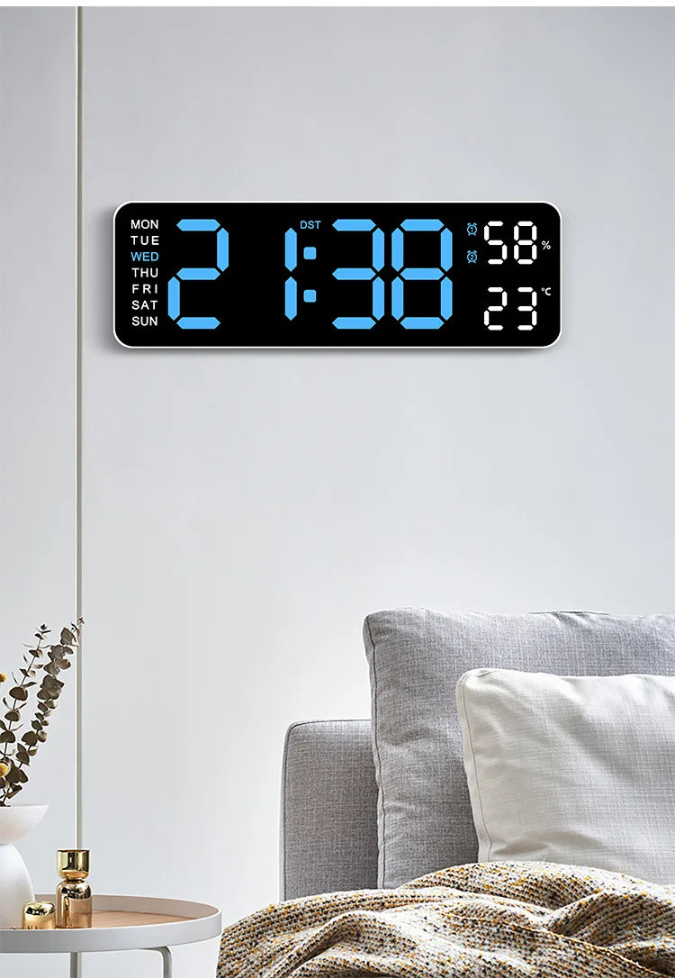 Large Digital Wall Clock with Temperature and Humidity Display Adjustable Brightness LED Alarm Clock 12/24 Hour Format