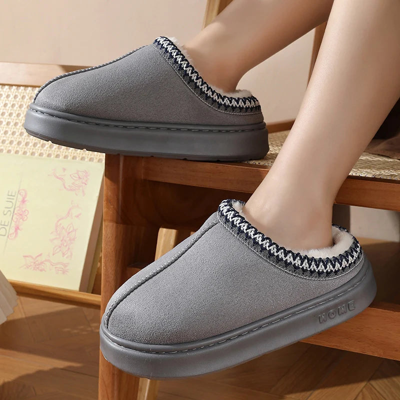 Home Soft Plush Slippers Women Winter Non-Slip Cotton Slides Plus Size 45 Warm Thick Bottom