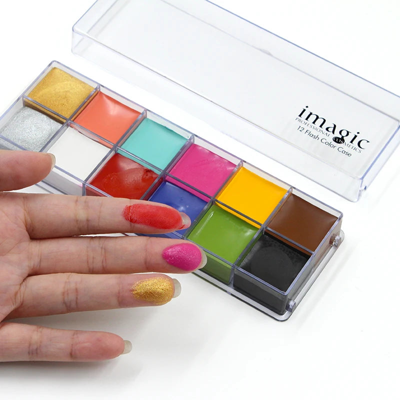 IMAGIC 12 Colors Flash Tattoo Face and Body Paint Set for Halloween Parties and Fancy Dress Makeup