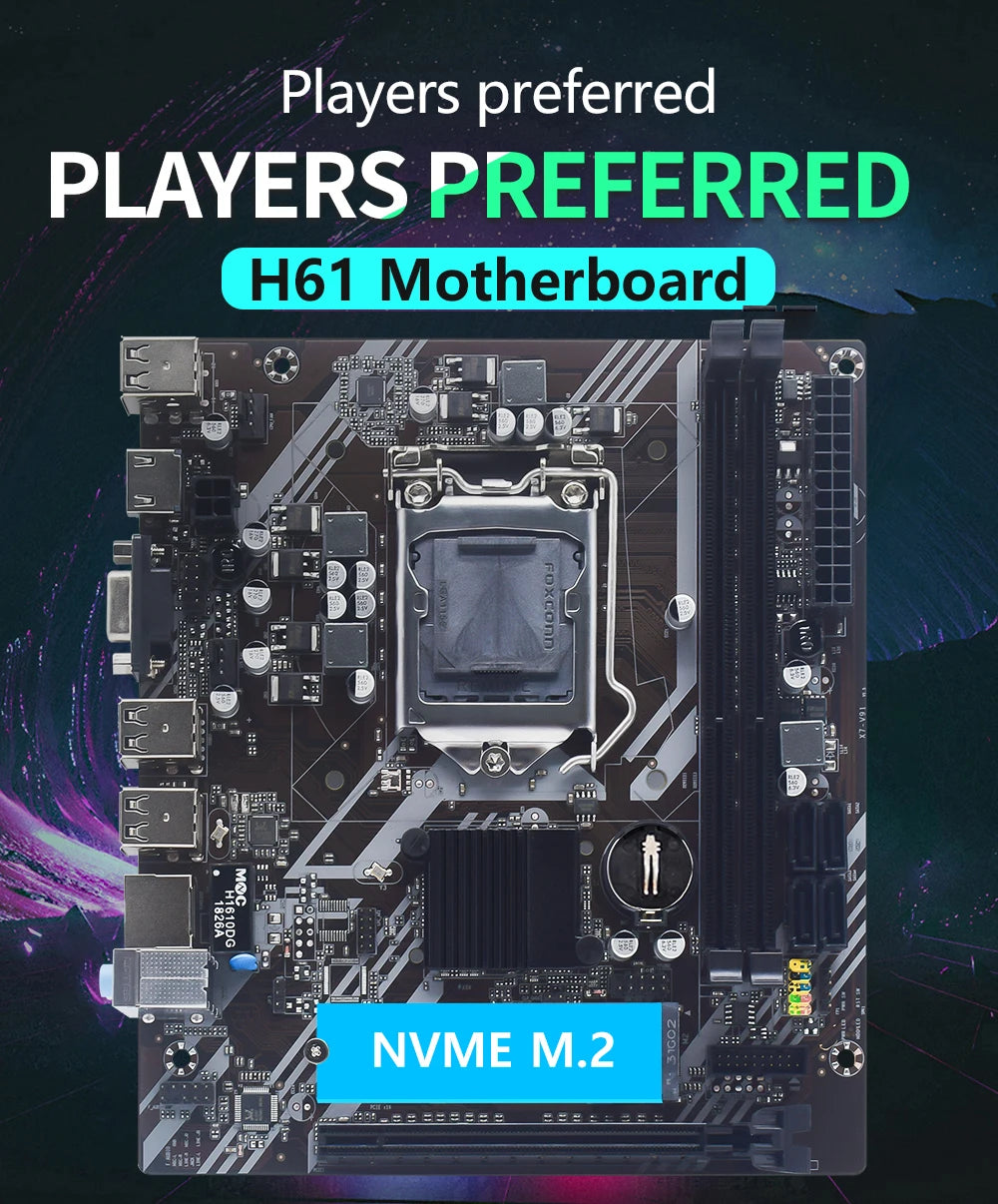 Kit de placa base MUCAI H61 LGA 1155 compatible con CPU Intel Core de 2.ª y 3.ª generación, compatible con M.2 NVME SDD