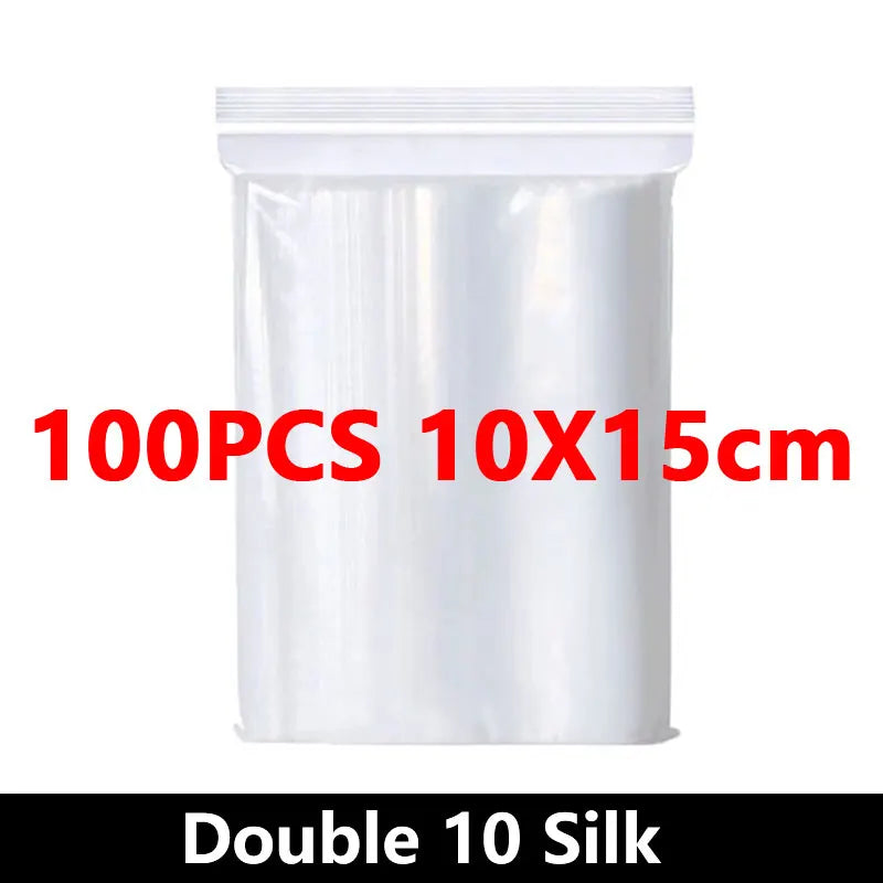 100Pcs Thicken Zipper Sealed Bags Clear Plastic Storage Bags for Jewelry and Food Packing