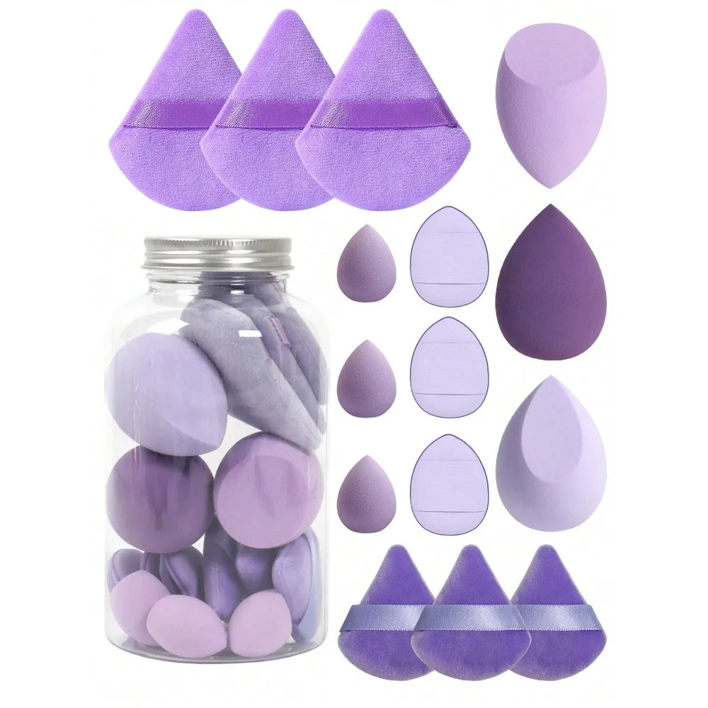 15pcs Makeup Sponge Set With Storage Jar For Flawless Application