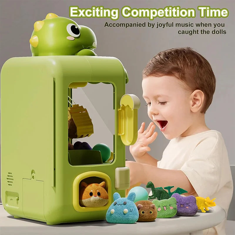 Dinosaur Claw Machine Toy Electronic Arcade Game Mini Vending Machine with Music Adjustable Settings Perfect Birthday Gift for Kids