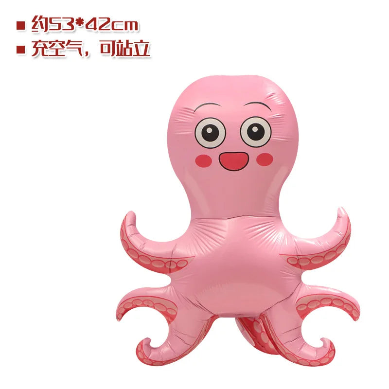 4th Birthday Sea Animal Decoration Blue Foil Balloon 32inch