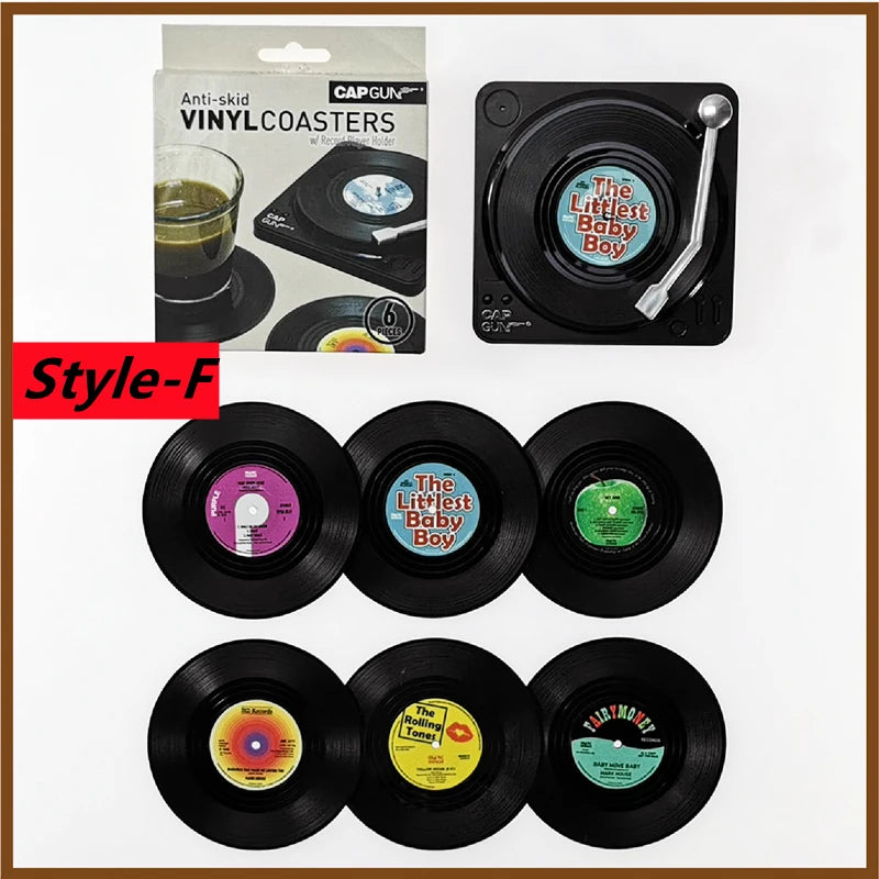 Retro Vinyl Record Coasters Set - Heat Resistant Anti Slip Drink Mats for Home Decor - Available in 6 4 2 Pieces