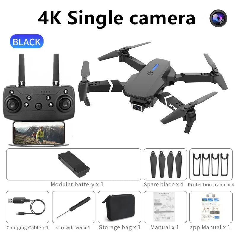 Professional Mini Remote Control Drone E88 4K HD Camera Wifi FPV Folding Quadcopter Gift for Kids