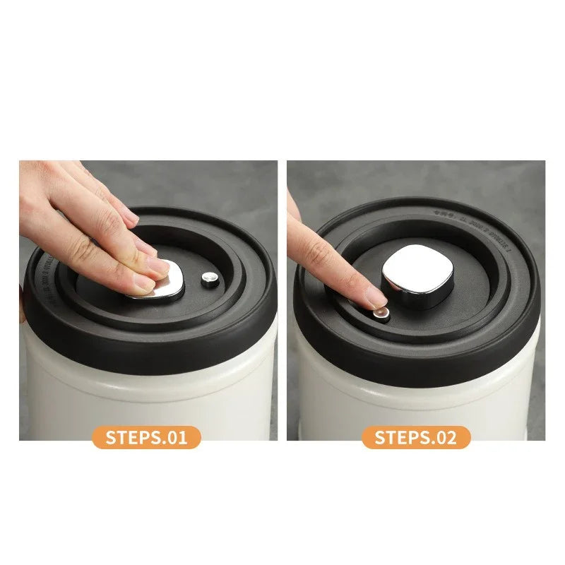 Coffee Bean Vacuum Sealed Canister 304 Stainless Steel Press Type Storage for Grains Tea and Nuts Kitchen Crisper Box