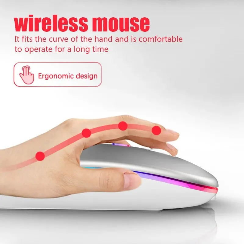 Wireless Mouse RGB Rechargeable Bluetooth Mice 3600DPI Ergonomic Gaming Mouse