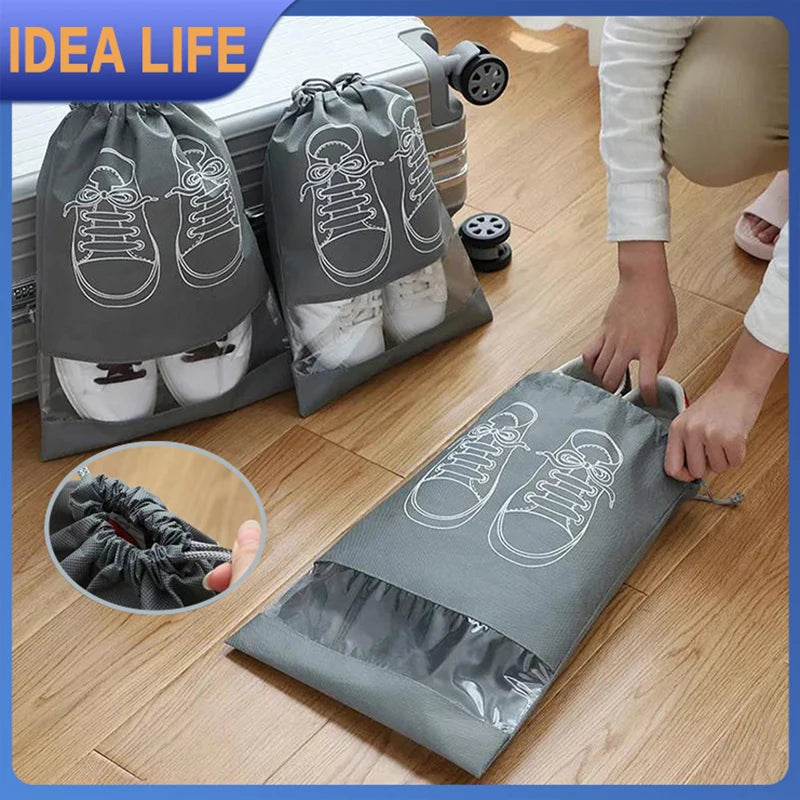 Portable Translucent Matte Non-woven Shoe Storage Bag Dust-proof Travel Organizer